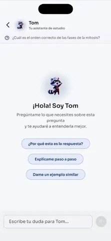 Pantalla real del asistente de estudio Tom en Formatom